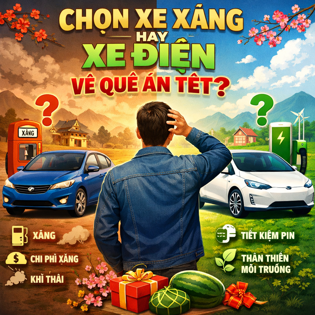 Xe điện hay xe xăng về quê ăn Tết 2026